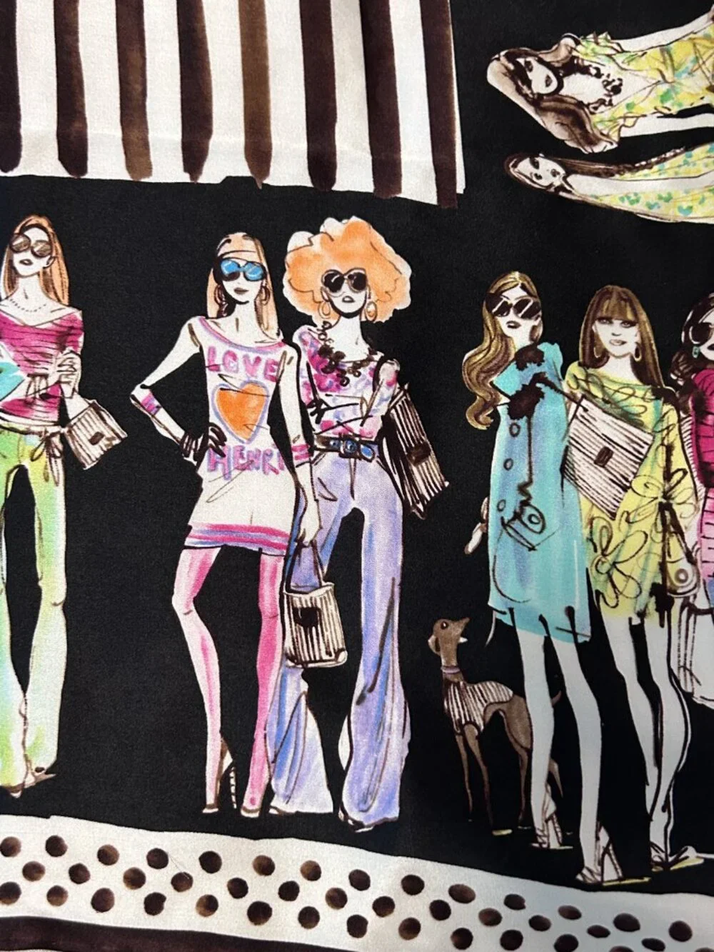 Rare Henri Bendel Silk Bendel Girls Scarf Izak Zenou Fashion Illustration Pouch